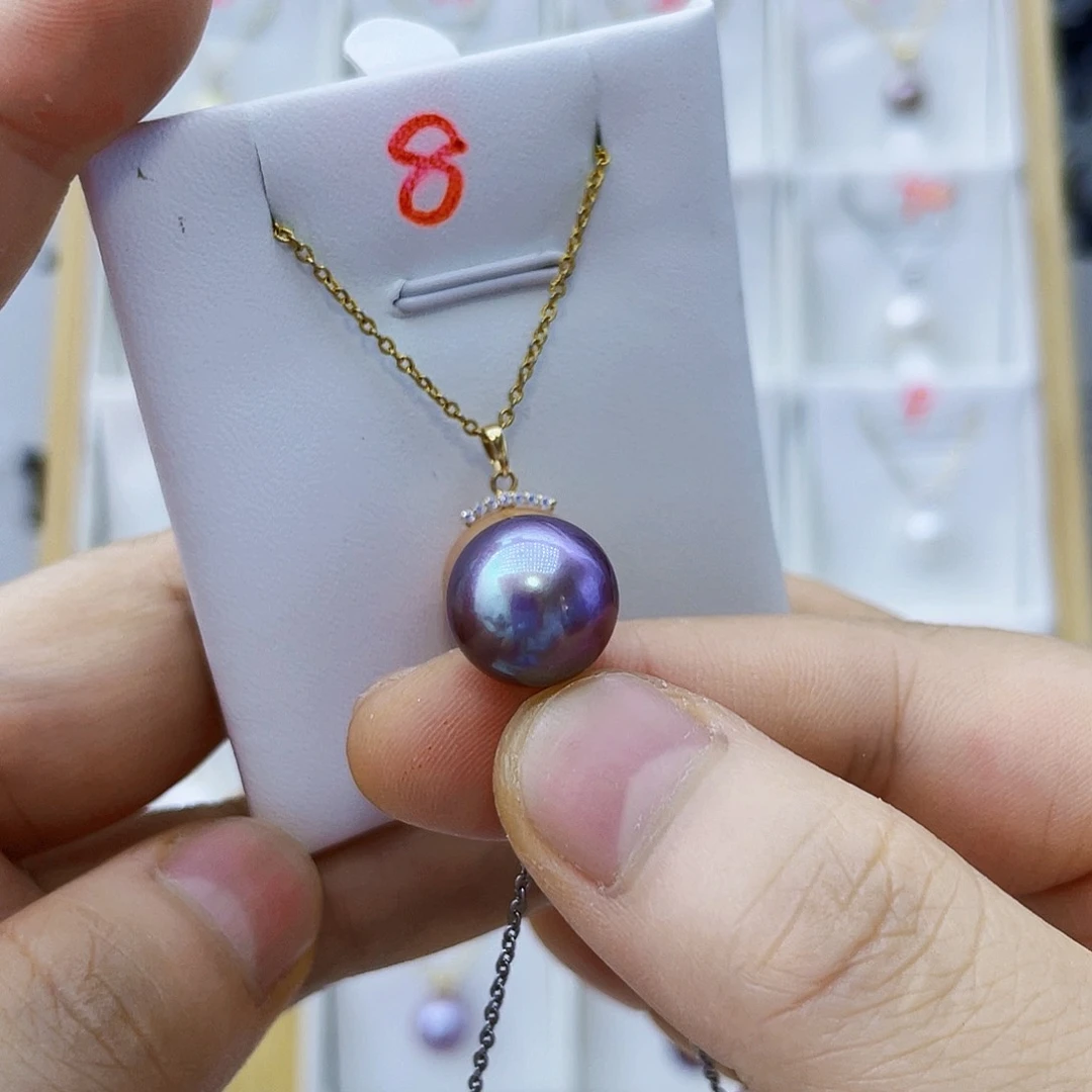 淡水珍珠18K金镶嵌吊坠(不含链)
