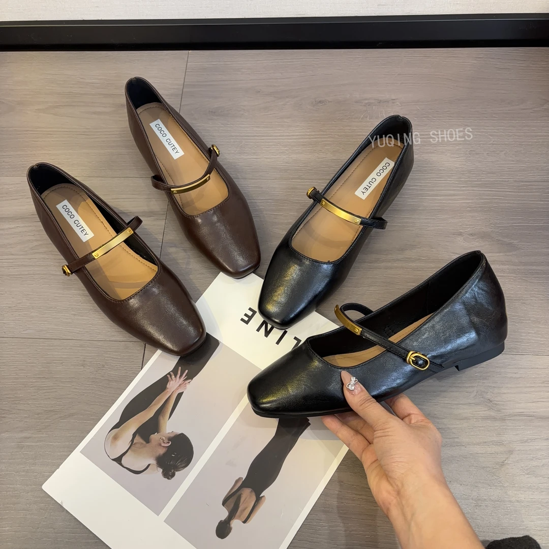 内增高单鞋女2025春季新款浅口一字带玛丽珍鞋平底温柔法式晚晚鞋
