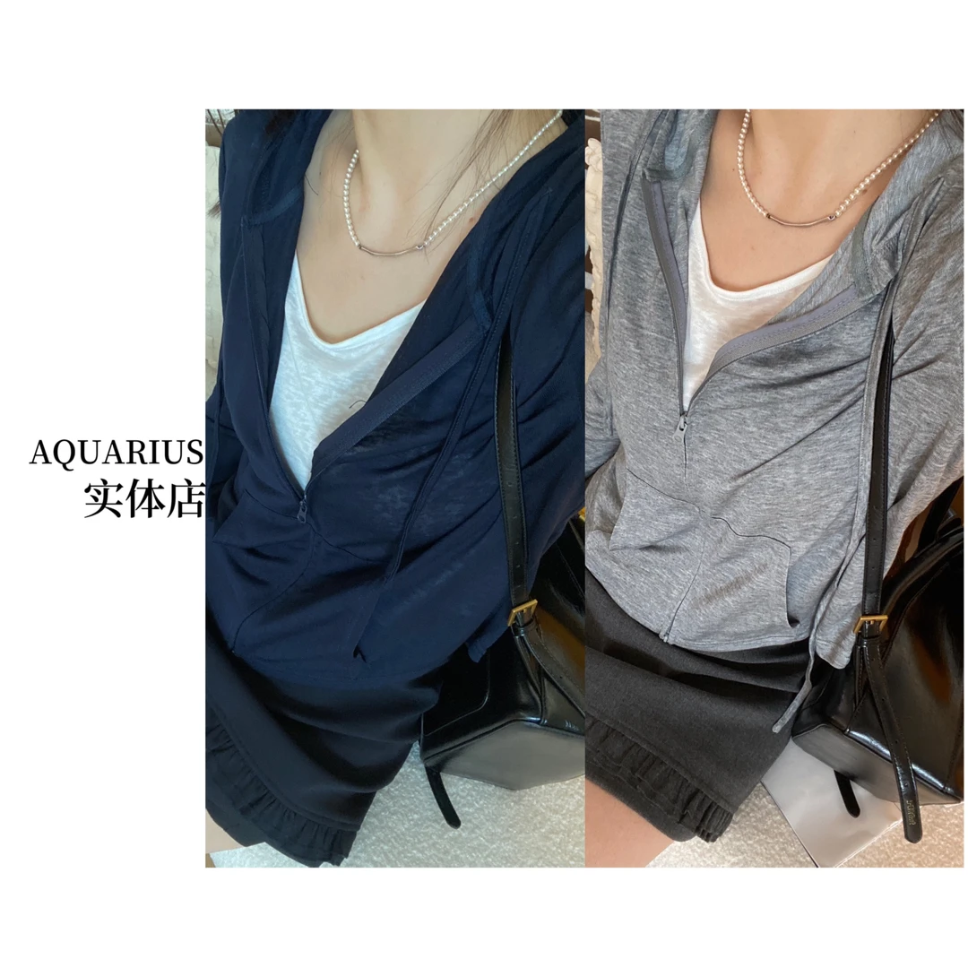 【AQUARIUS 】（氧气少女）连帽长袖假两件上衣238