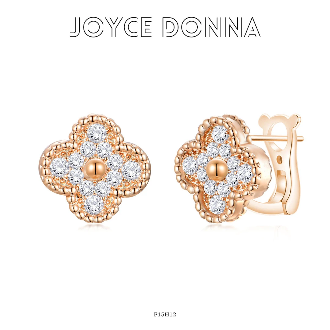 镀K金 925银针 轻奢气质香槟金色四叶花耳环 F15H12