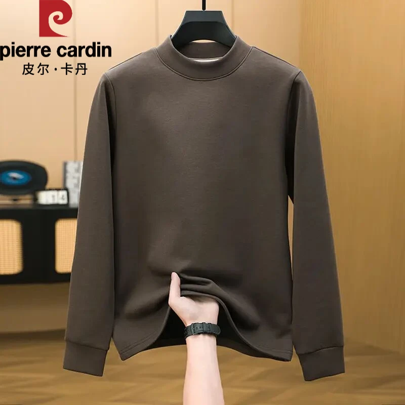 皮尔卡丹曼巴棉高档长袖T恤休闲秋冬季男士半高领柔软亲肤打底衫
