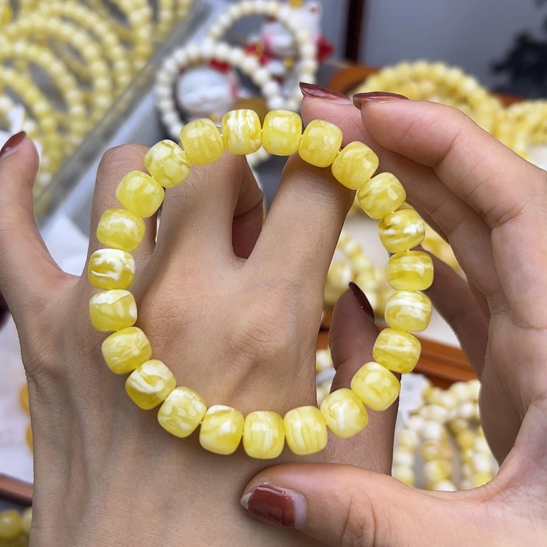 琥珀未镶嵌手链9.8mm 虎皮千层雪有一颗珠子有瑕