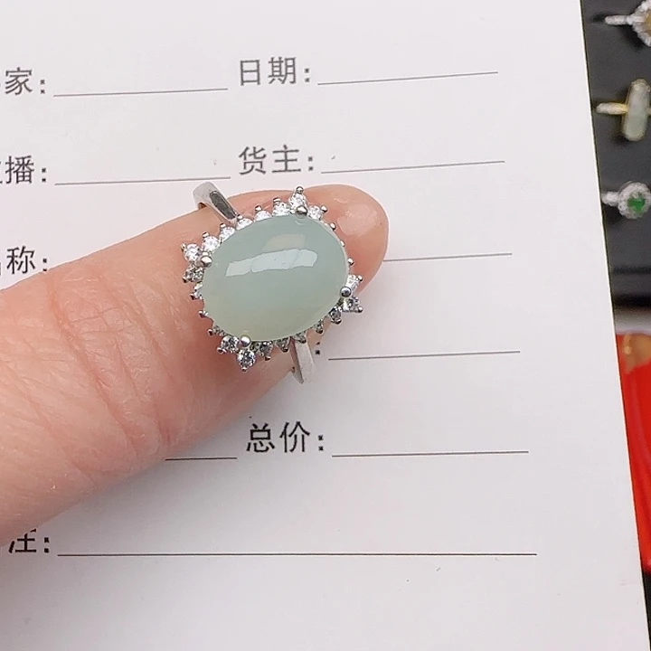 翡翠戒指银S925镶嵌缅甸a货翡翠戒指s925银镶