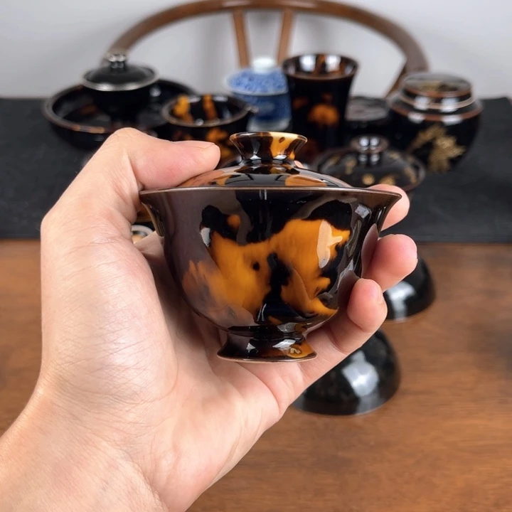 碗优***肉玳瑁釉微瑕盖碗