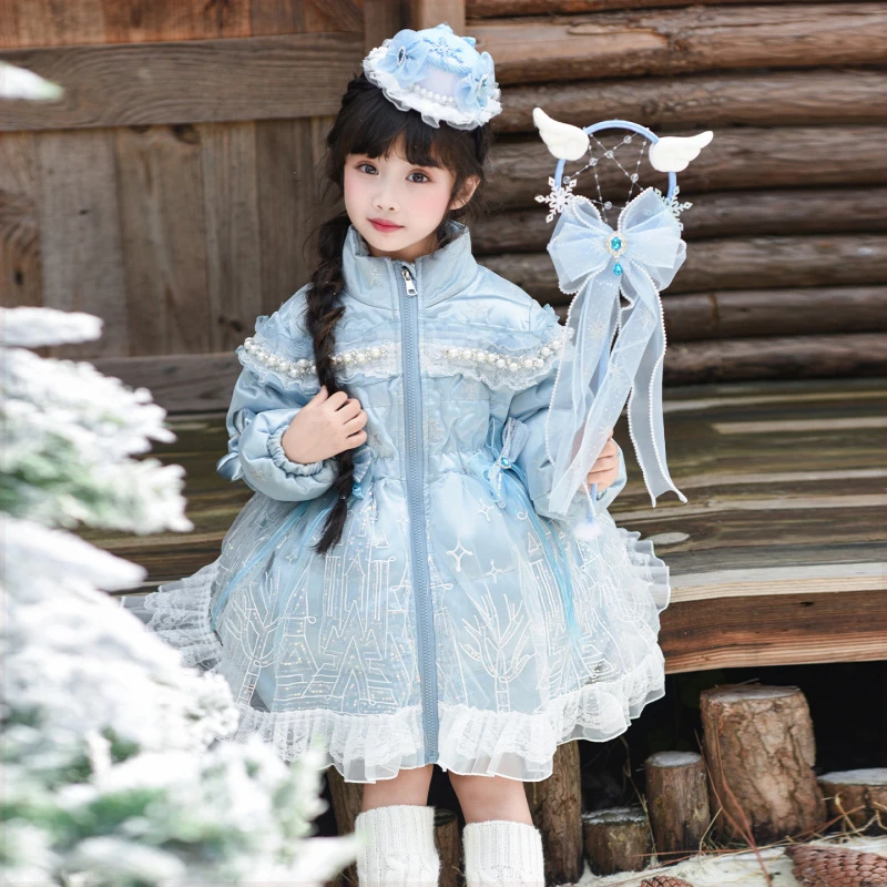 女童羽绒服冬季新款白鸭绒儿童洛丽塔洋气甜美艾莎公主中长款外套