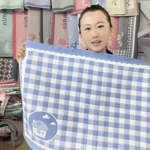 棉纱布蓝色小房子纯棉