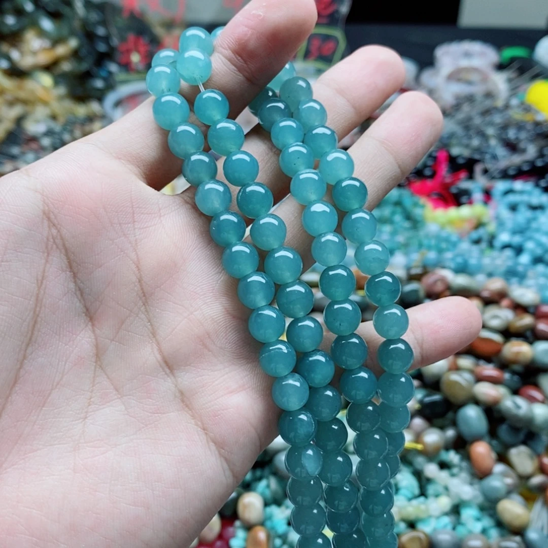 未镶嵌玛瑙/玉髓珠宝半成品一条天然8mm蓝水圆珠A68