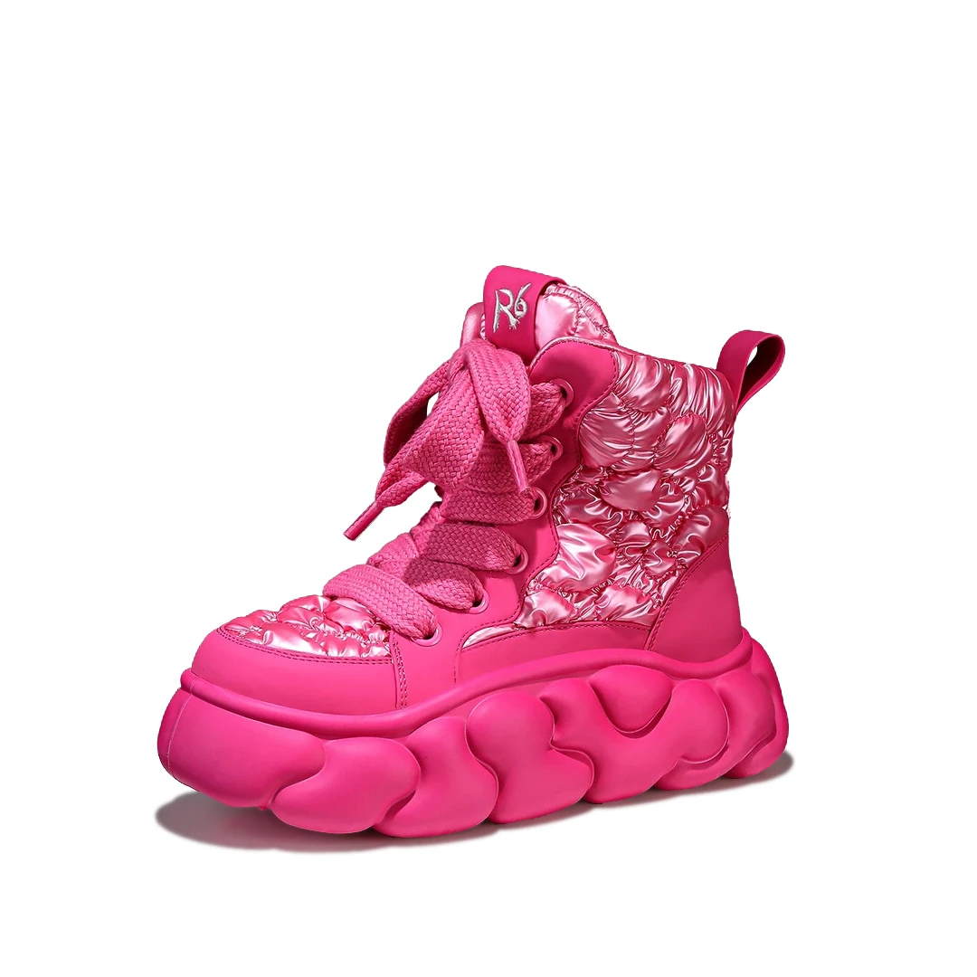 【云端】加绒高帮时尚厚底增高5cm潮流百搭女士鞋高帮厚底鞋