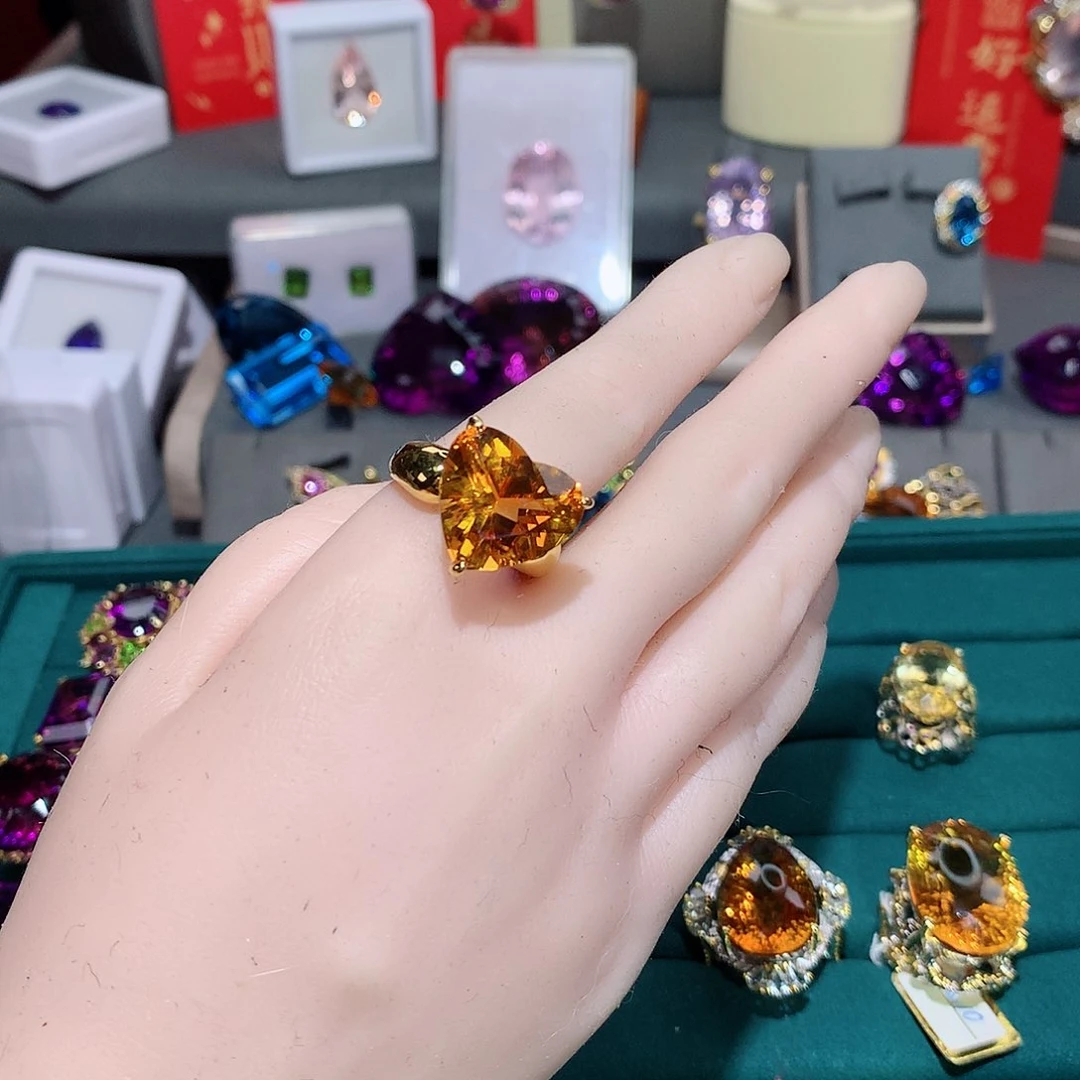 黄晶戒指银S925镶嵌莉****）戒指