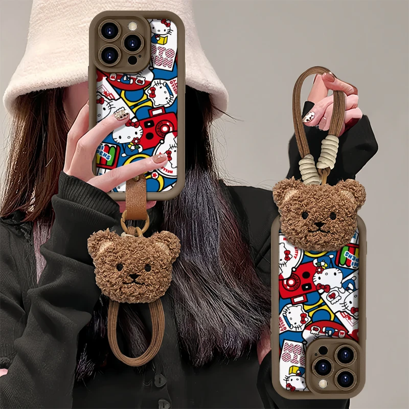 可爱凯蒂猫皮扣小熊挂绳适用苹果17手机壳华为荣耀vivo小米15oppo