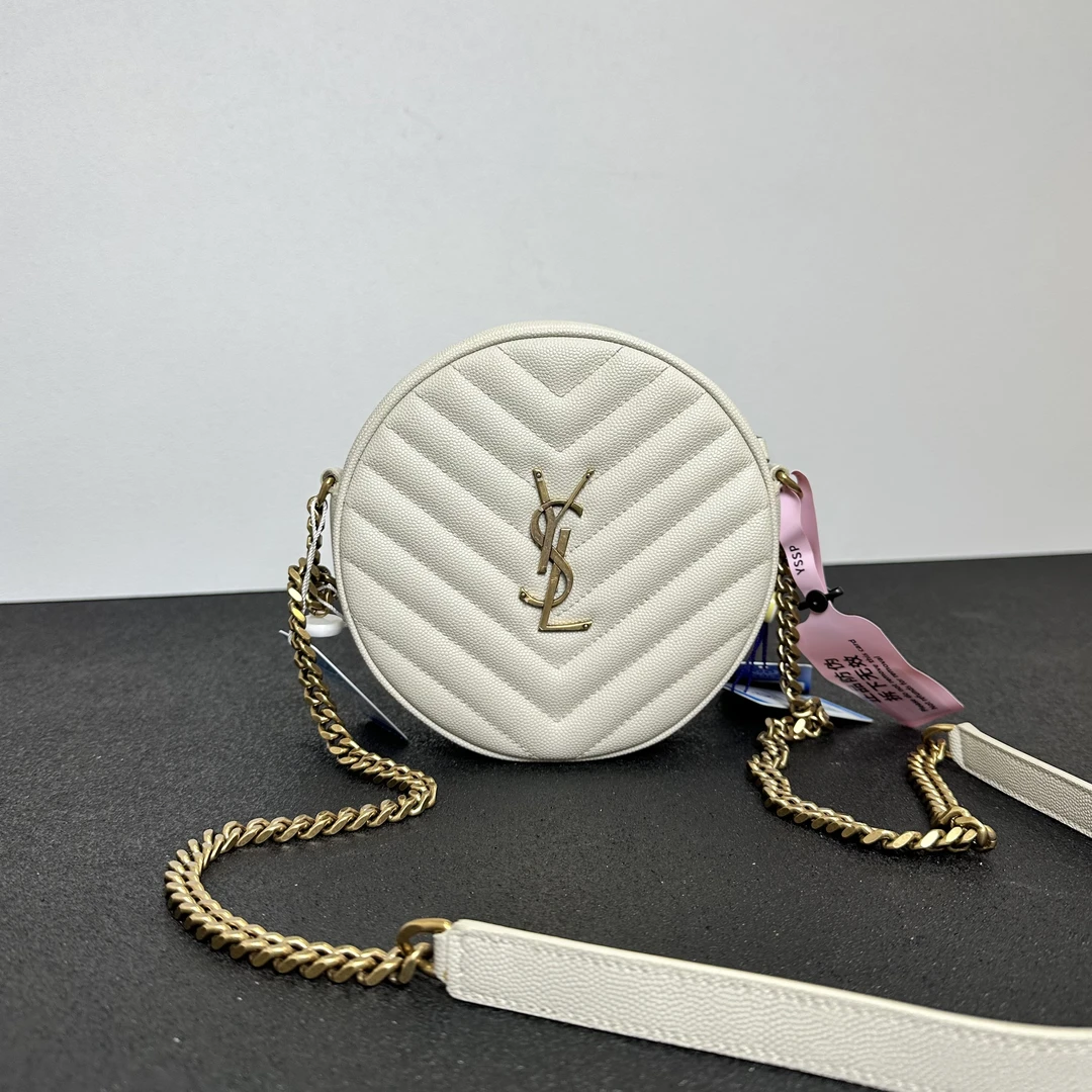 99新 YSL/圣罗兰 壹所奢品/YSL 圆饼 鱼子酱 白金 单肩斜挎包