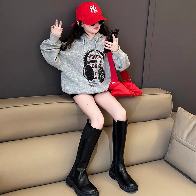 女童休闲运动连帽卫衣2025女孩新款春秋外穿上衣中大童韩范潮童装