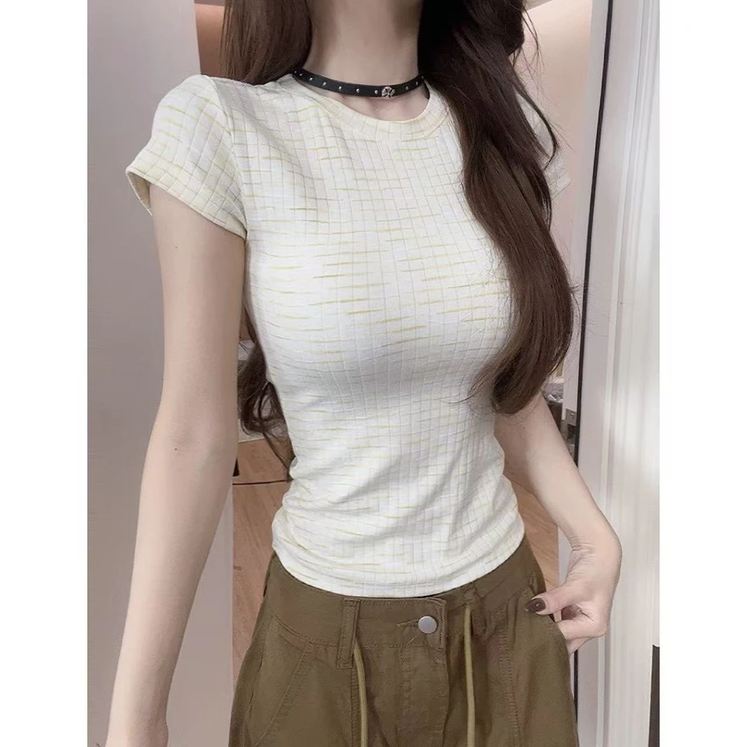 【彩条夏日】甜辣妹条纹短袖T恤女夏季修身百搭短款上衣-T3059