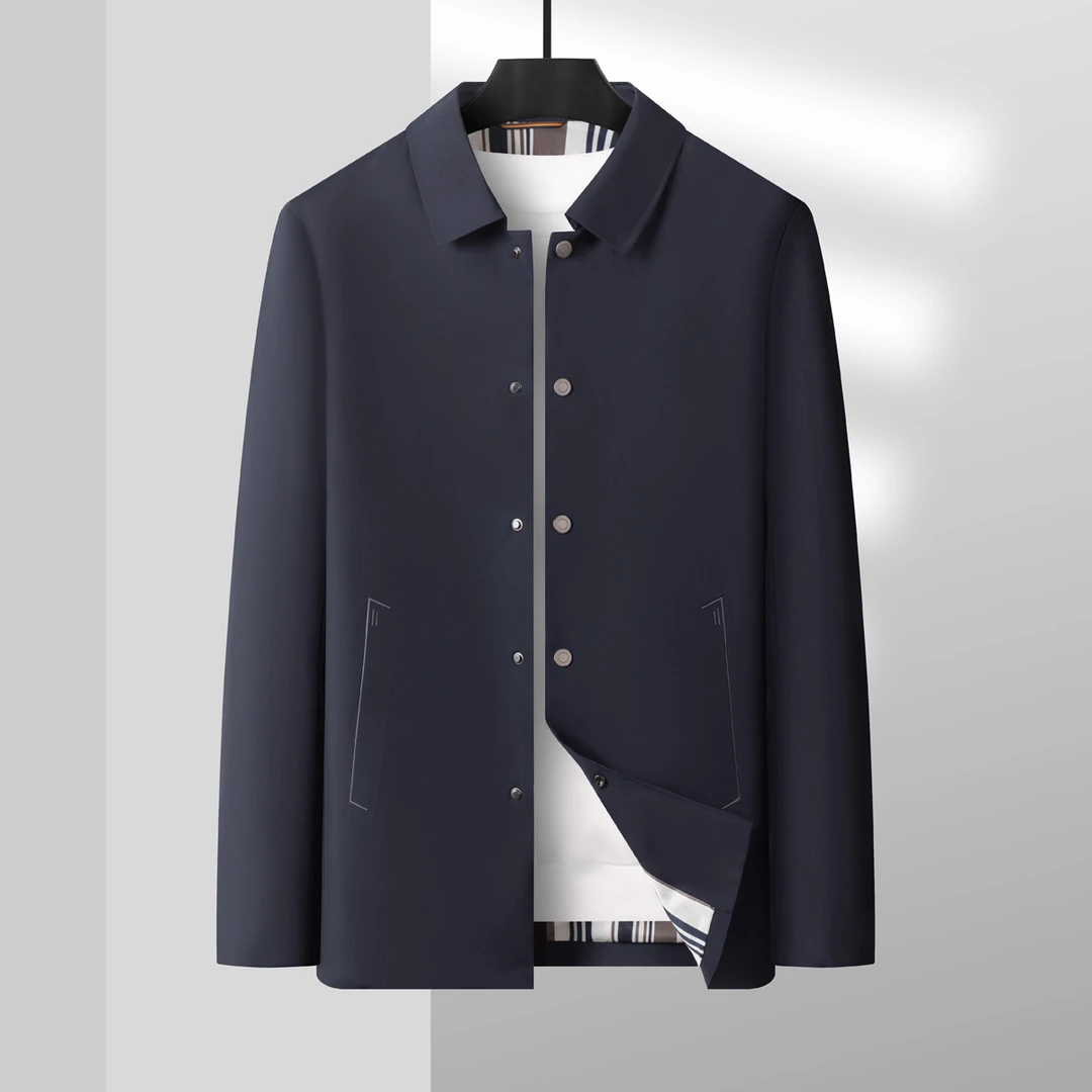 中长款中年行政风中老年爸爸装春秋季纯色公务风衣翻领休闲2308