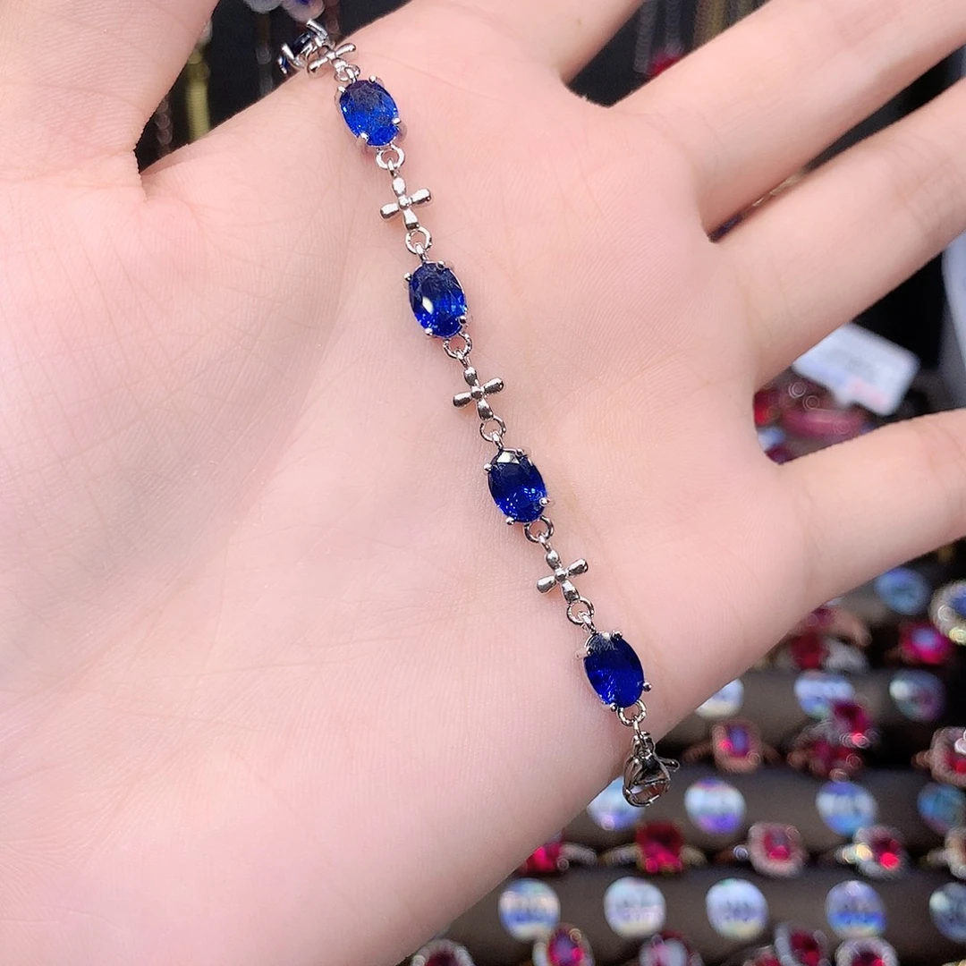 蓝宝石手链银S925镶嵌1