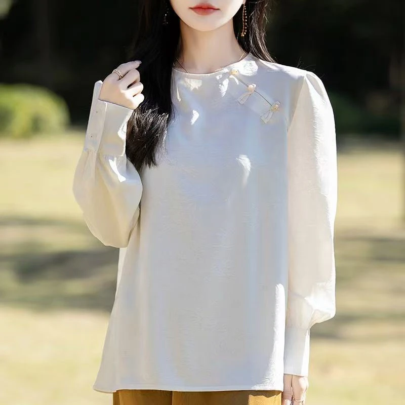 女士国风提花缎面衬衣