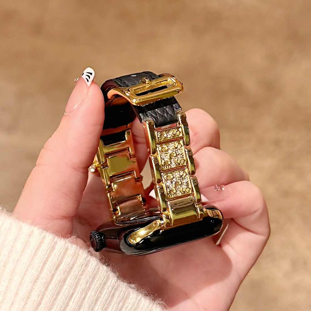 新款满天星金属拼荔枝纹表带适用华为GT6手表表带gt5女款gt4gt3gt