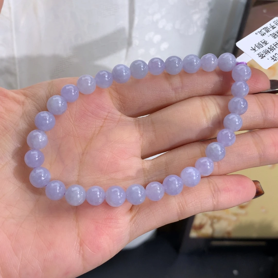 翡翠未镶嵌手串卡6.6细润淡紫手串