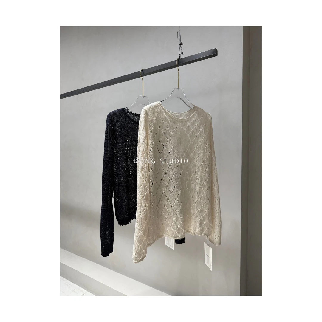 唯美进行曲.进口纱长袖镂空罩衫T恤I6729