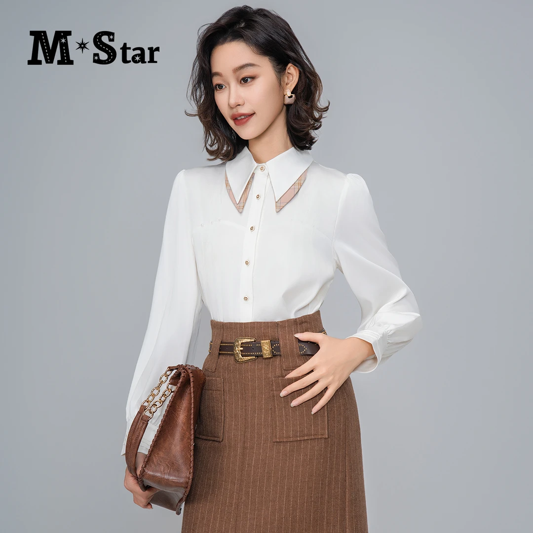 M-Star春季新款长袖衬衫女装设计感通勤风SFES雪纺112643