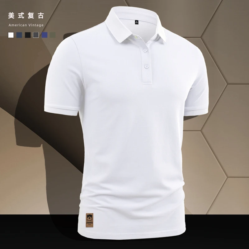 美式复古珠地棉半袖纯色POLO衫翻领轻熟商务短袖通勤男装修身夏季