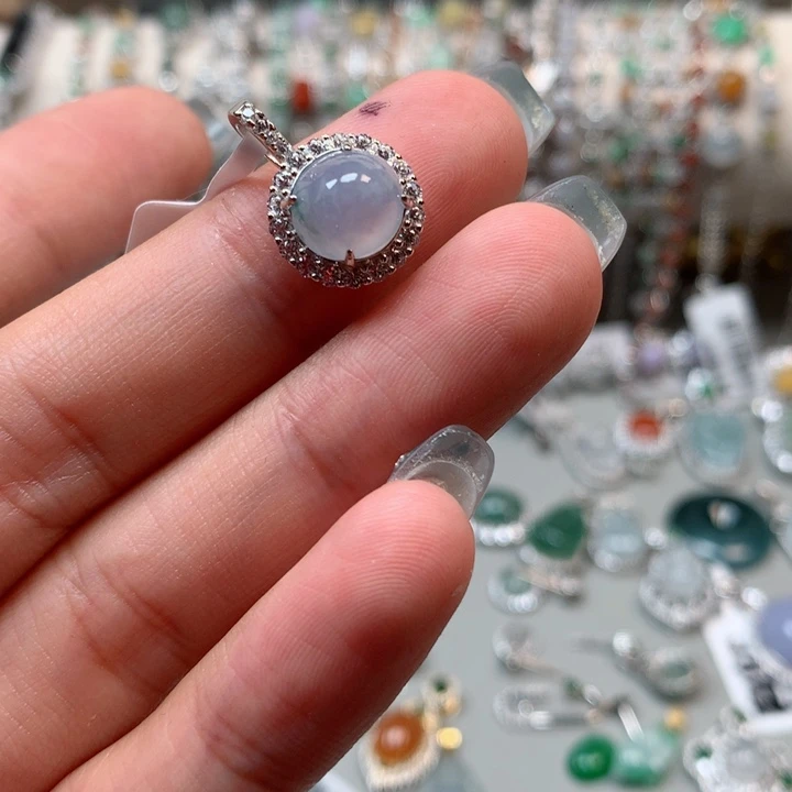 翡翠戒指银S925镶嵌吊坠