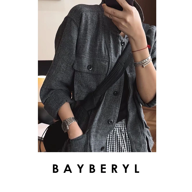 BAYBERYL老贝威斯公社*棉麻翻领口袋工装老钱春外套 MF5C0421