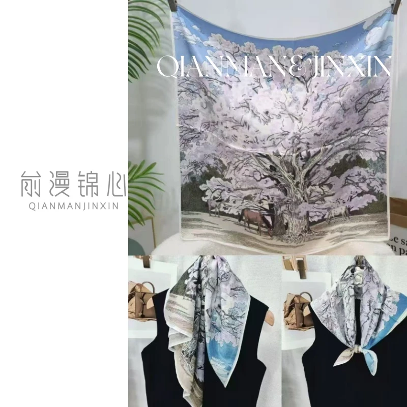 【前漫定制】2025新款桑蚕丝丝巾高档高级感百搭方巾碎花时尚女士
