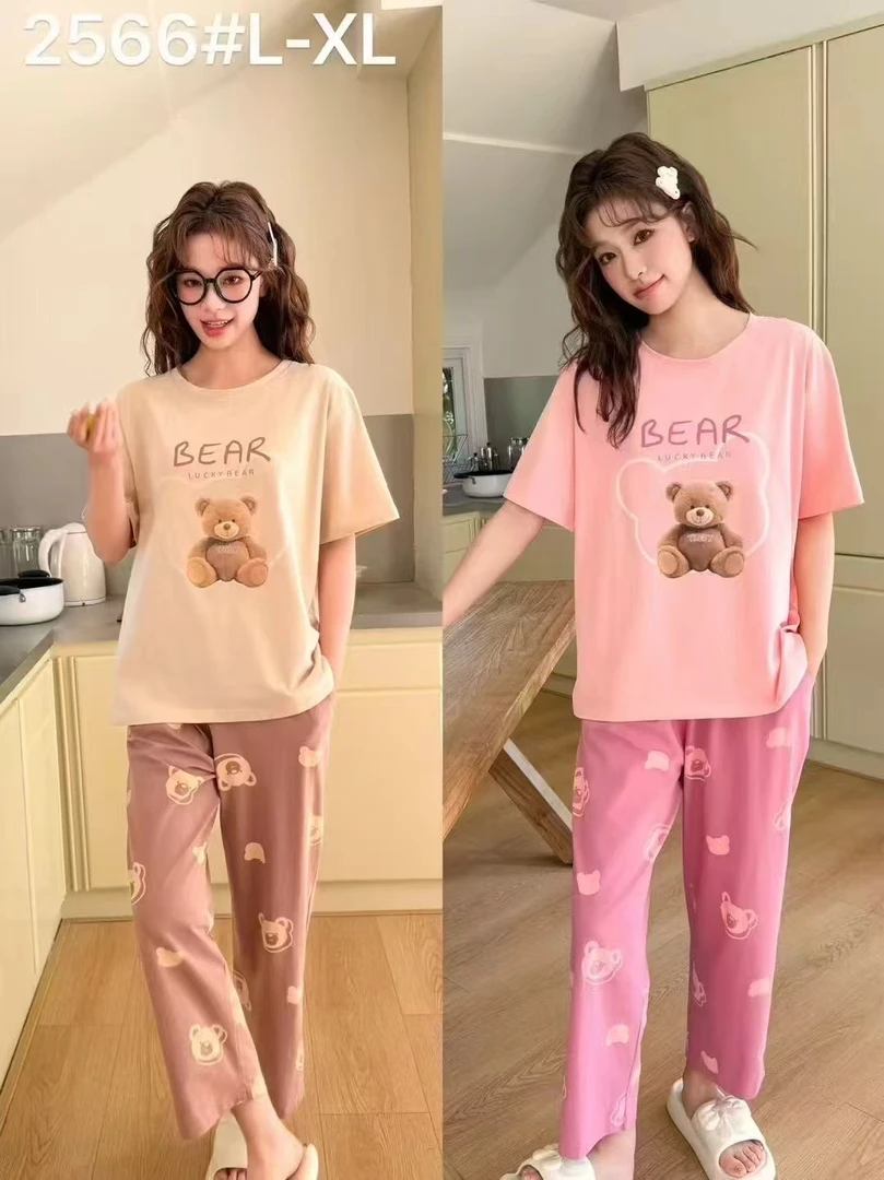 家居服女夏季短袖睡衣纯棉套装2566