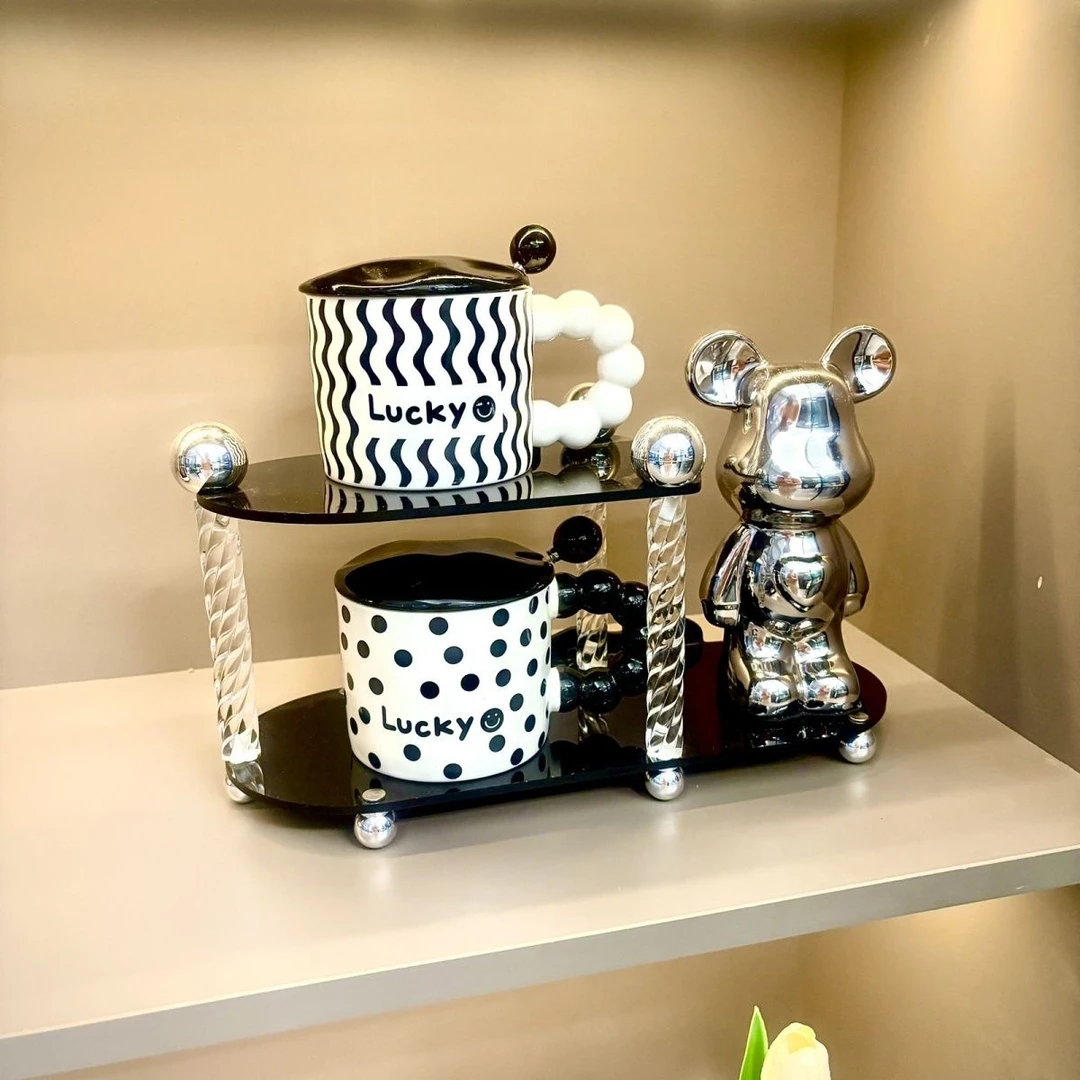 亚克力双层置物架餐边柜开放柜收纳杯子简约轻奢风网红架子陶瓷杯