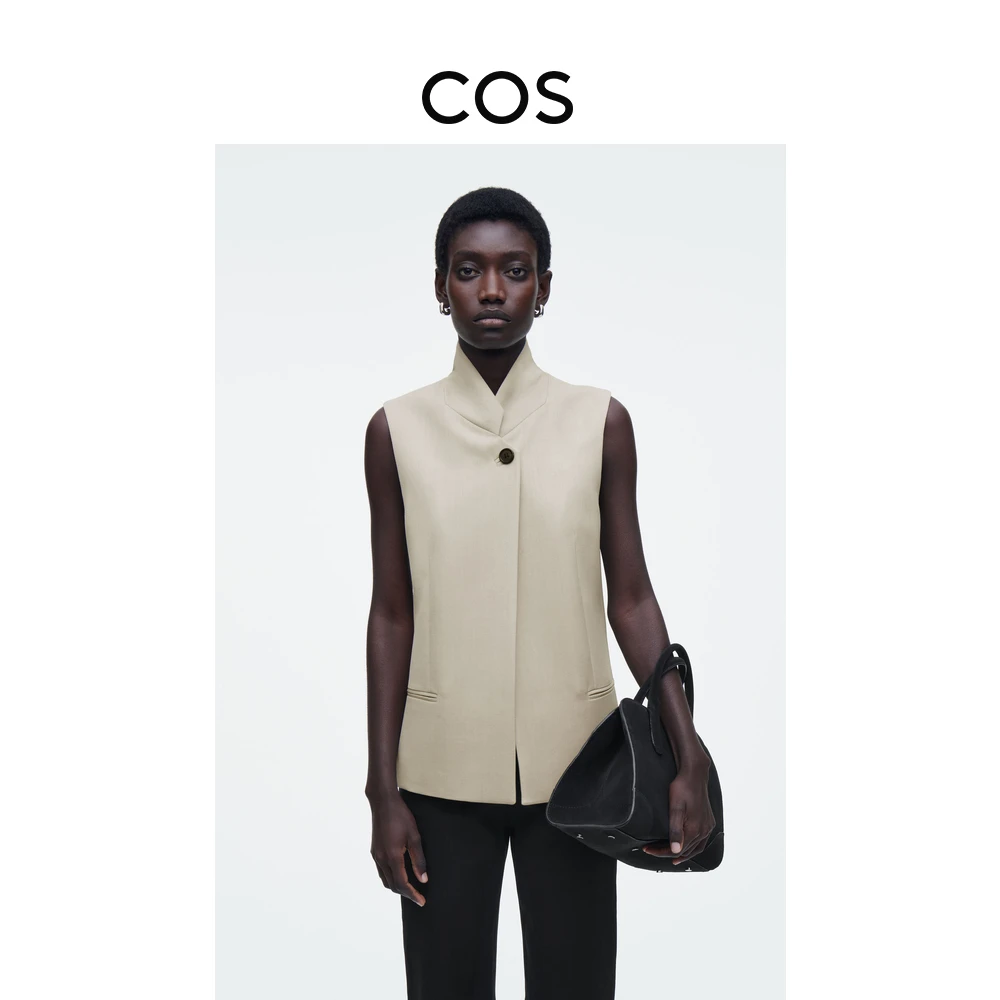 COS女装 标准版型羊毛立领马甲米色2025春季新品1267096001