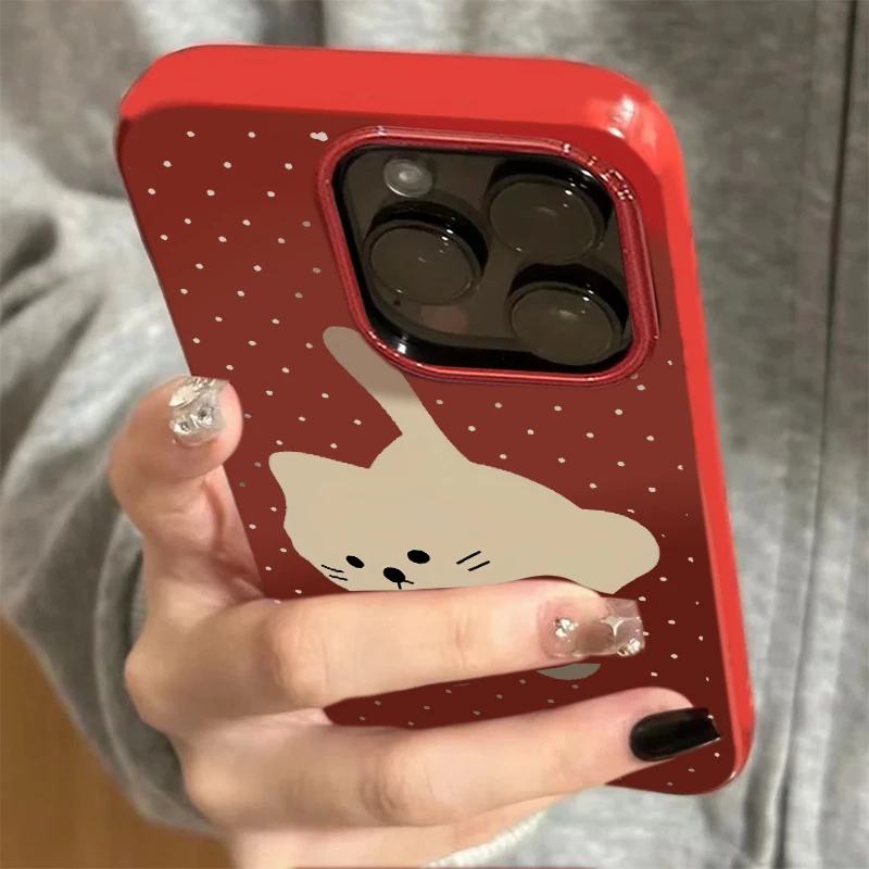 欧克里里波点白猫酒红适用苹果16/15promax果冻14/13手机壳12/11