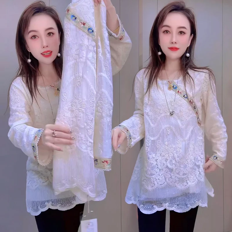 冬季设计感小衫女国风刺绣气质长袖上衣通勤中长款时尚百搭打底衫