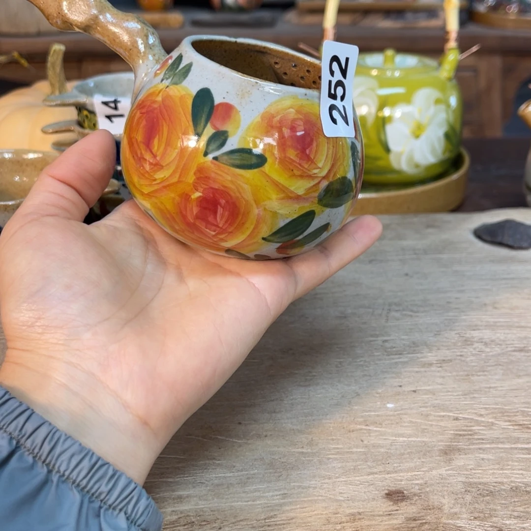 壶素浅陶瓷手工手绘