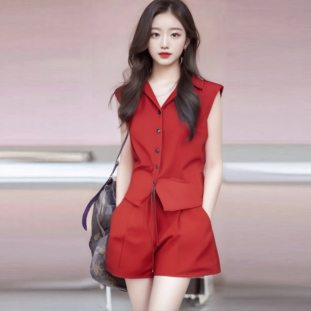 B【两件套】女装新款小个子气质高腰显瘦短裤两件套夏季时尚D1726