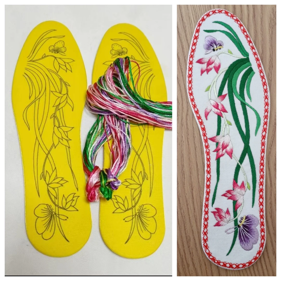 手工绣花鞋垫材料包送针线布丁针，五双以上包邮十双有福利