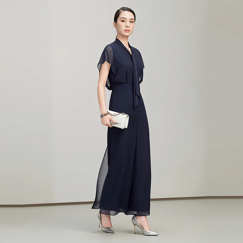 赢智尚藏蓝色2025新款盖袖宽松阔腿加长连体裤ZX00247