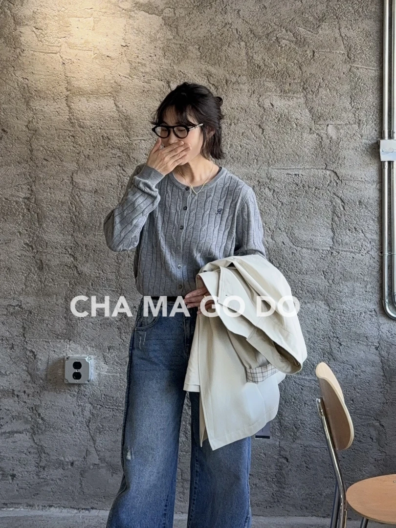 CHA MA GO DO【上新季】08679|圆领麻花韩版开衫