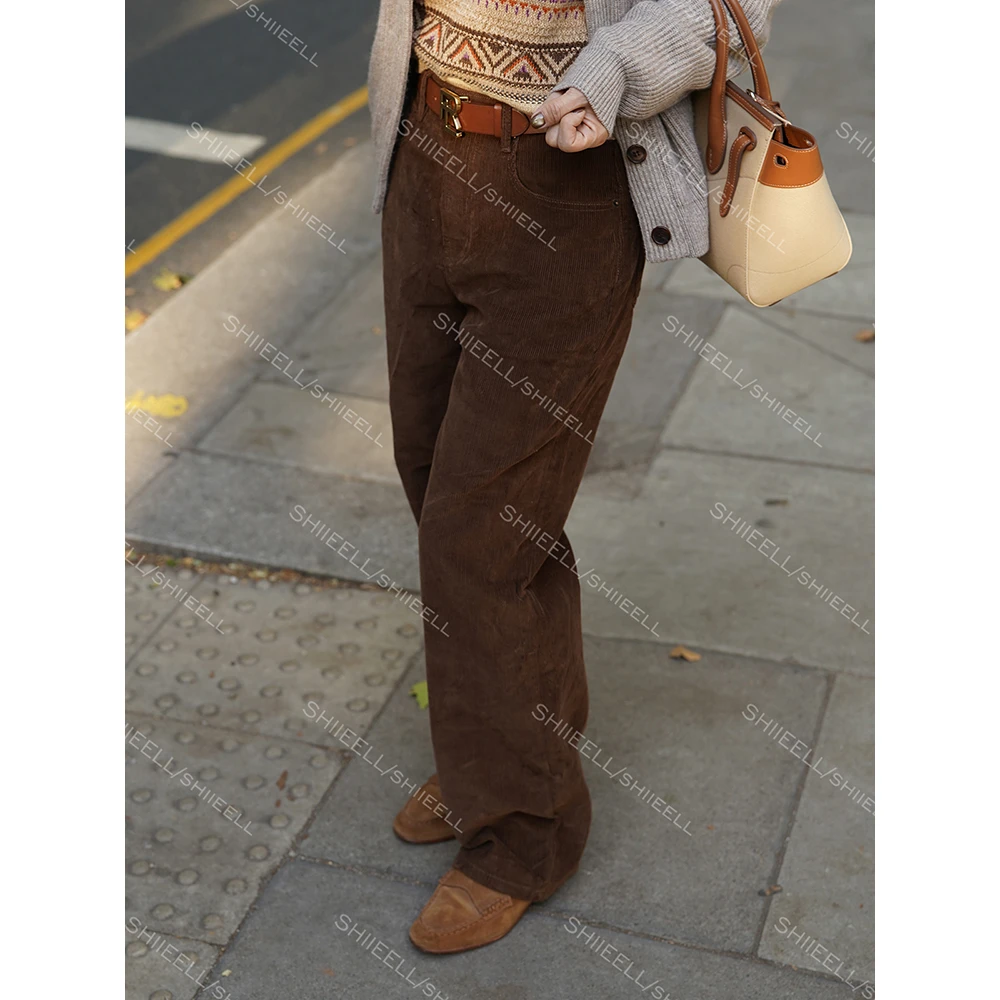 SHIIEELL【梦回1988】复古老钱风灯芯绒扣袢中腰直筒休闲裤W1602