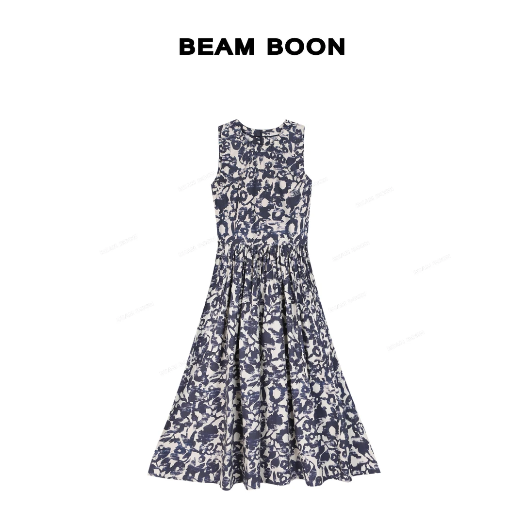 Beam Boon|【夏印花屿】Max*油画印花高支棉手工褶皱收腰无袖连衣裙