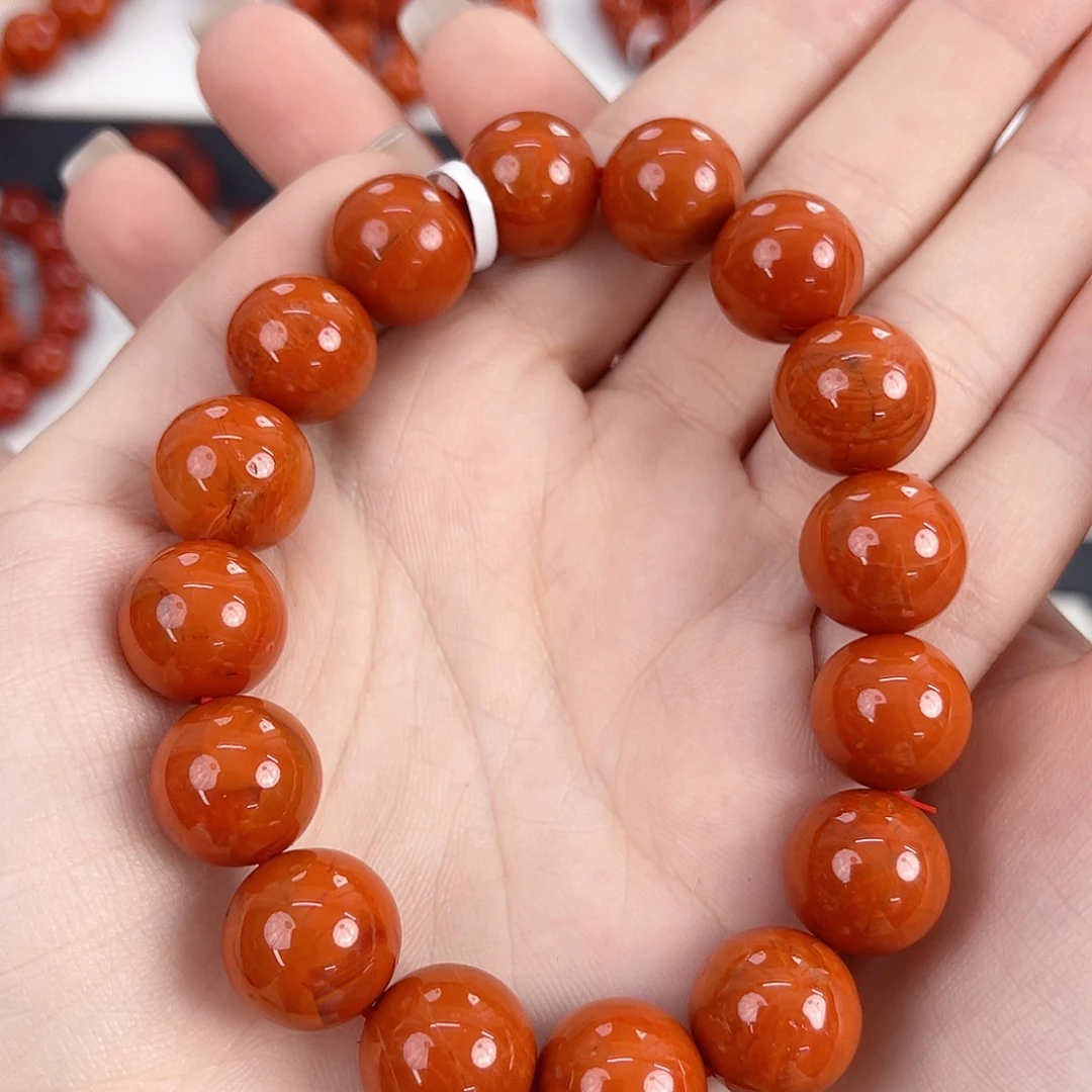 南红玛瑙未镶嵌瓦西柿子红满肉13mm手串