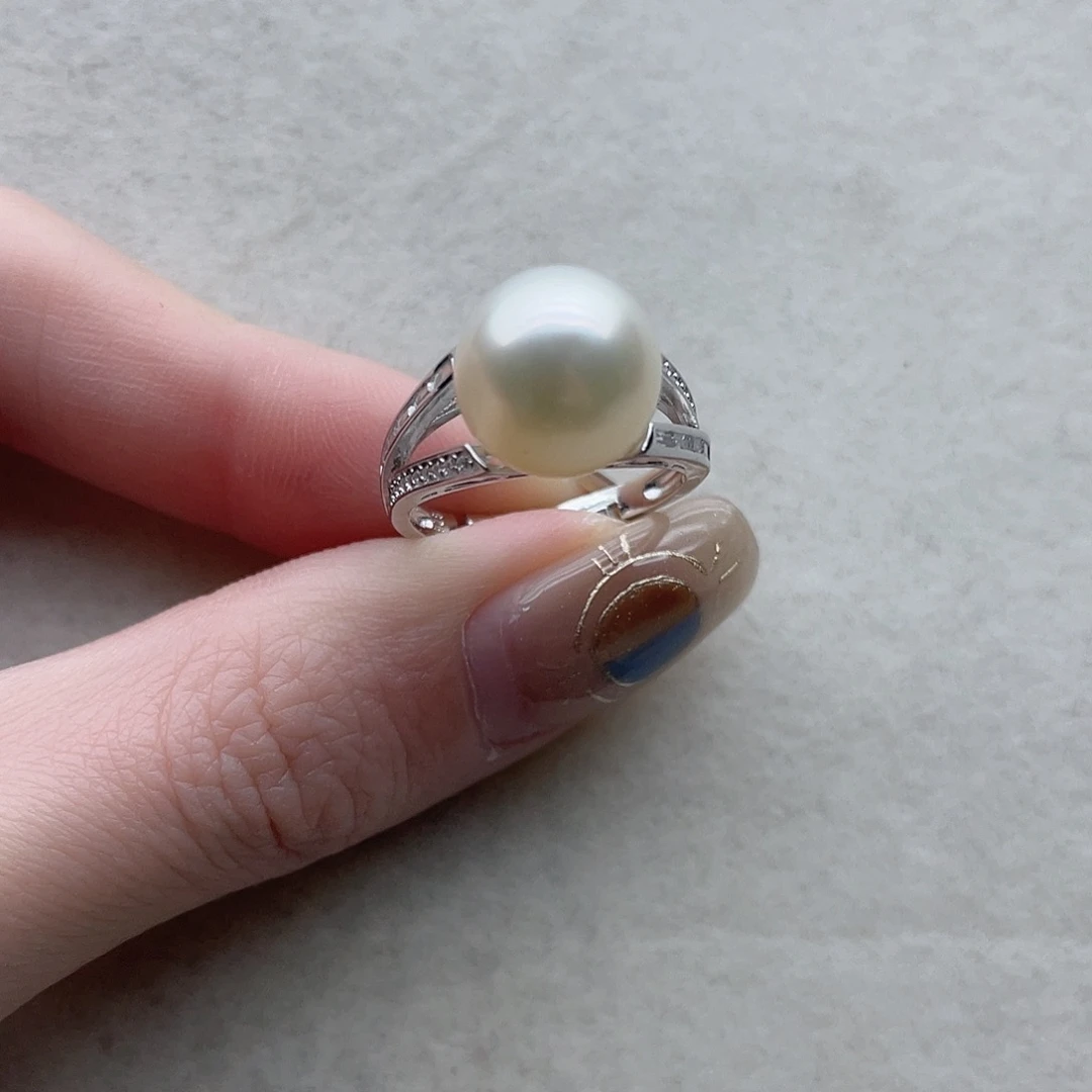 海水珍珠银S925镶嵌戒指59