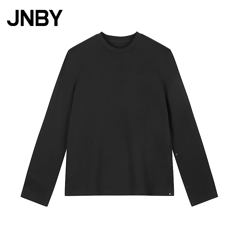 JNBY/江南布衣春秋棉质T恤宽松圆领长袖通勤休闲设计感5P2111170