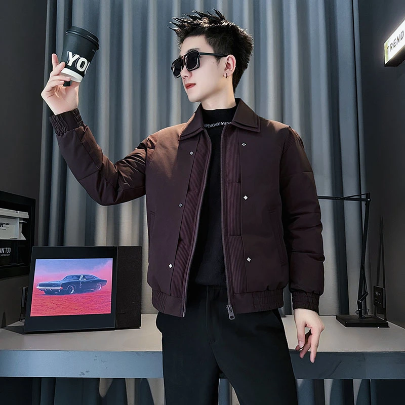 男士翻领棉衣潮牌休闲痞帅2025冬季新款爆款高级休闲棉服加厚外套