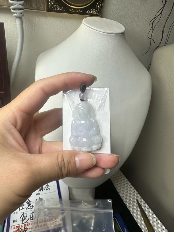 天然翡翠A货观音吊坠