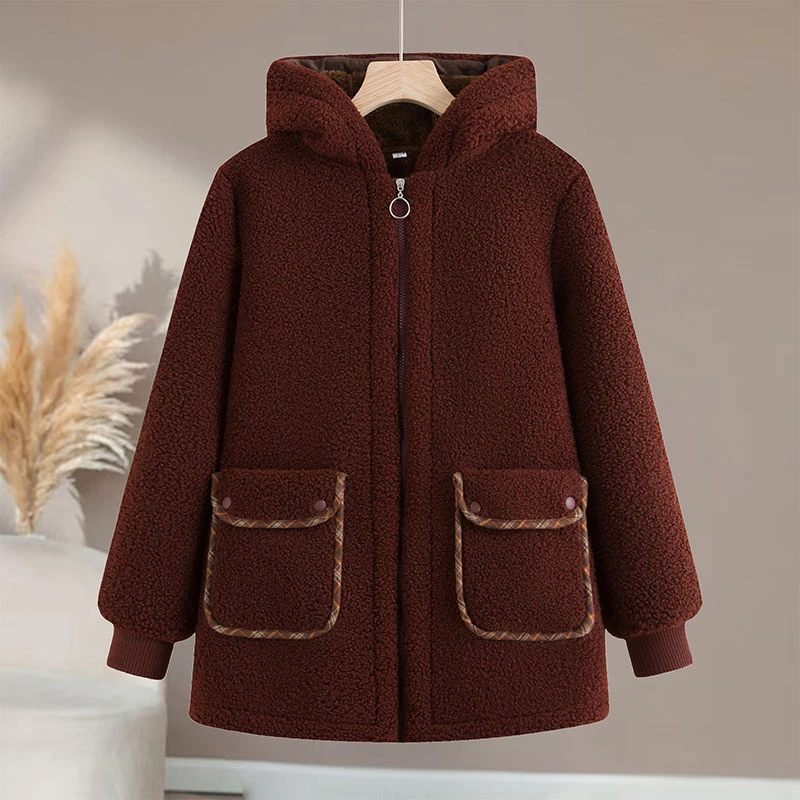 时尚冬装仿羊羔绒外套加绒加厚棉衣中老年女装秋冬棉袄颗粒绒大衣