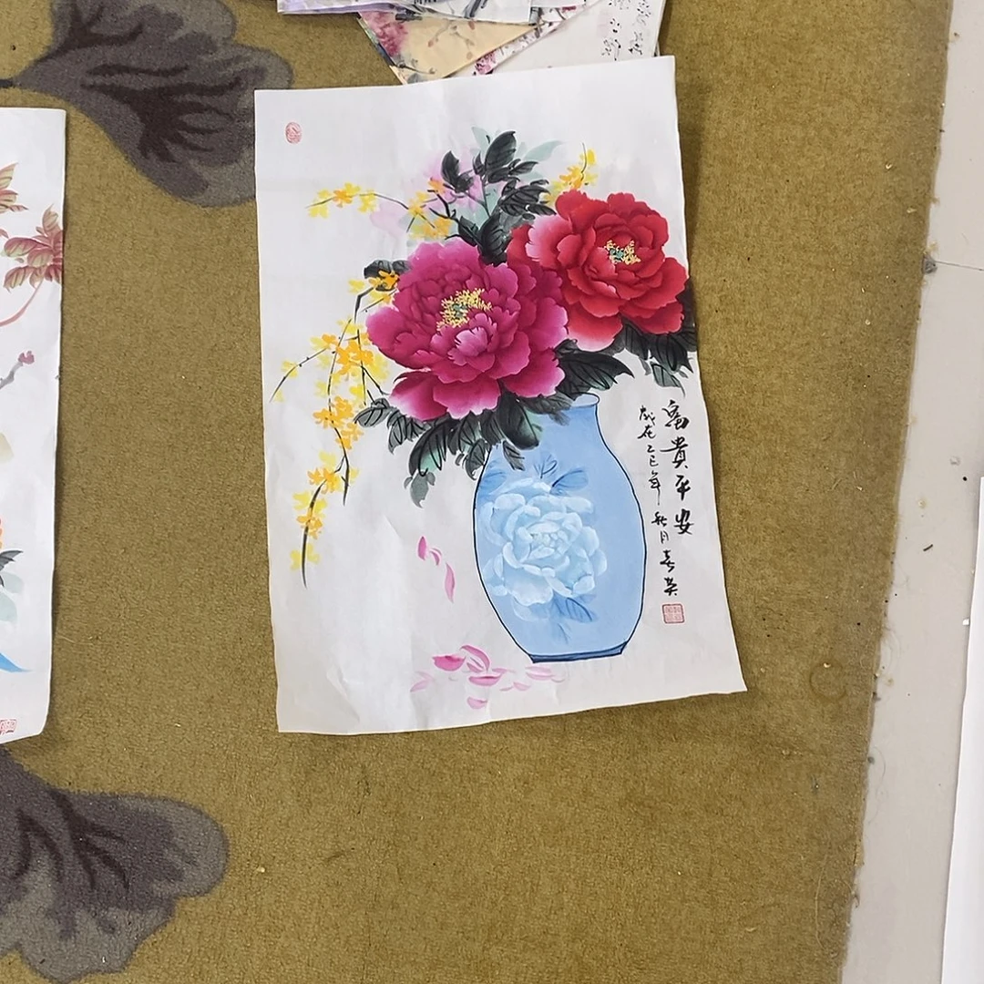 瑞***杰国画赵春英45.68手绘画芯