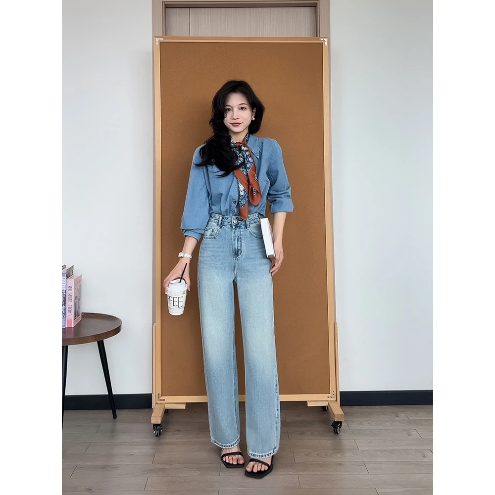 阔腿牛仔裤女小个子2025春季新款高腰显瘦宽松直筒高级感女装裤子