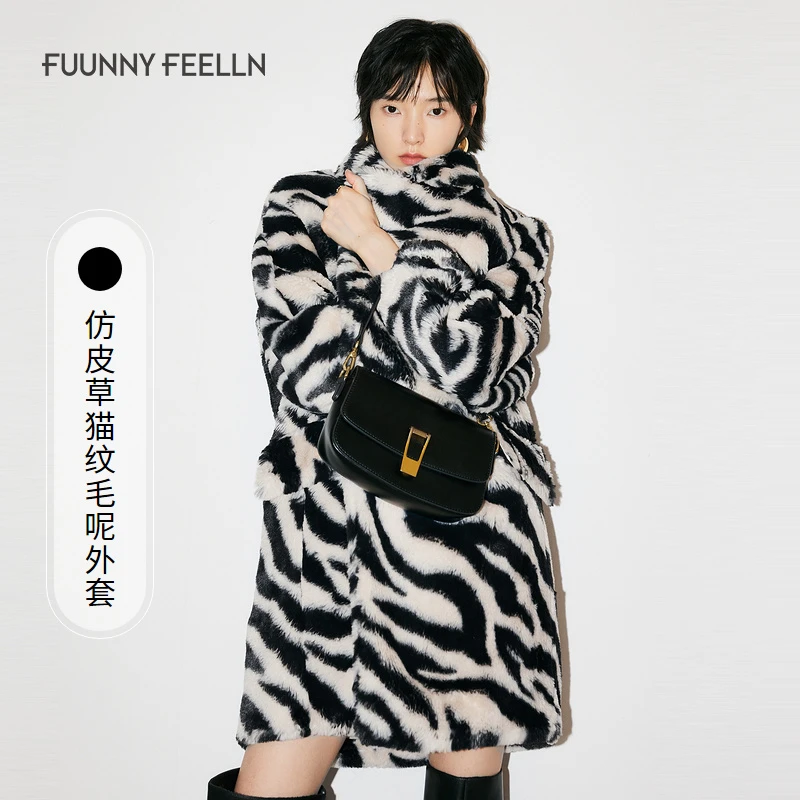 【小余专属】【猫纹系列】毛呢外套女中长款设计感FL00385韩版