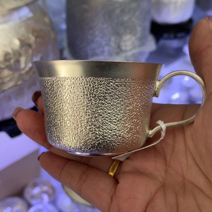 足银999银本色麻纹主人杯90容量